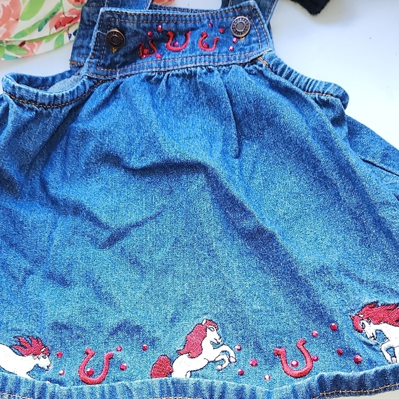 Denim Kids Dress with Red Horse Embroidery - Picture 1 of 3
